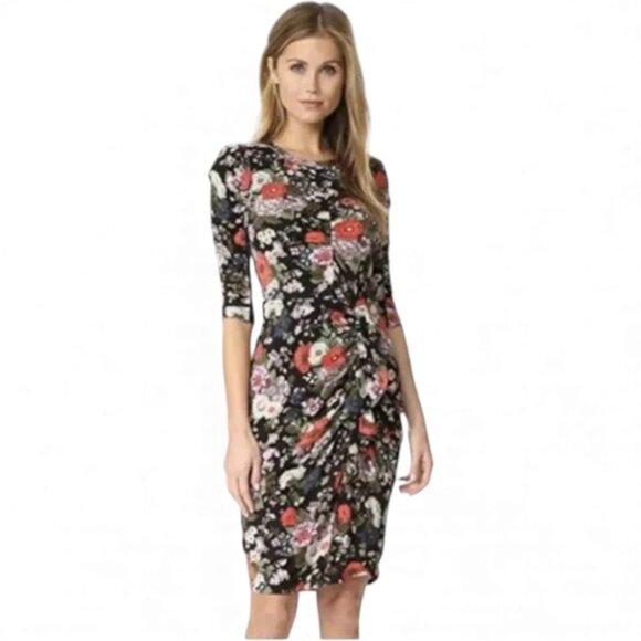 Rebecca Taylor Dresses & Skirts - Rebecca Taylor Lua Dress 3/4 Sleeve Black Floral Jersey Women's Size